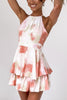 Print Trim Halter Neck Backless Romper