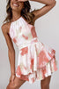 Print Trim Halter Neck Backless Romper