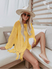 Openwork knit fringed beach smock seaside holiday bikini smock