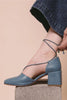 Square Toe Lace Up Thick Heel Pumps