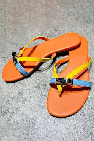 T-Strap Color Block Flat Sandals