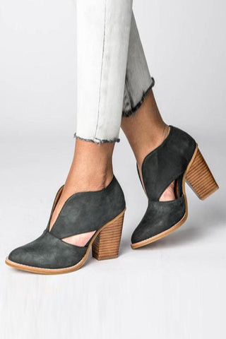 V Cutout  Chunky Heel Ankle Boots