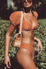 Dot V Neck Puff Sleeve Bikini Set