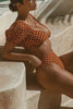 Dot V Neck Puff Sleeve Bikini Set