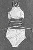 Marbling Halter Neck Backless Bikini Set