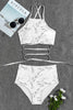 Marbling Halter Neck Backless Bikini Set