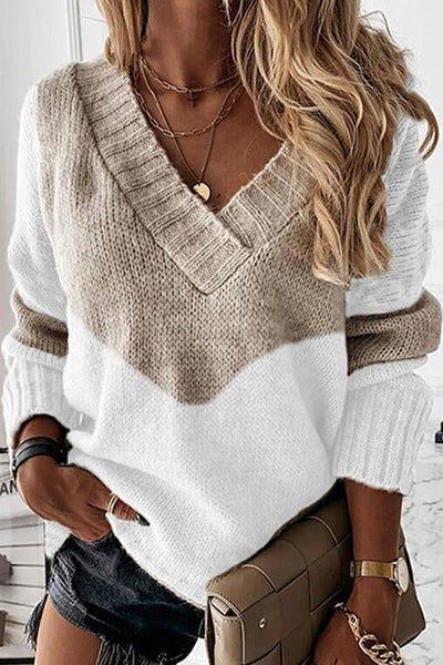 Color Block V Neck Swater