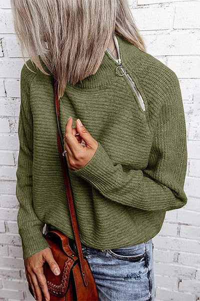 Zipper High Collar Sweater