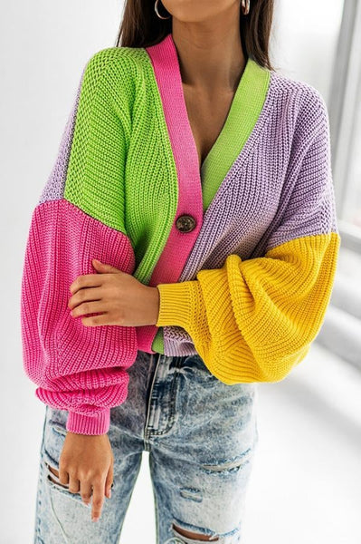 Button Up Colorblock Cardigan