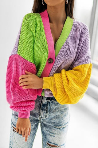 Button Up Colorblock Cardigan