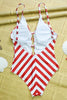 Red White Stripe Backless One-piece Swimwear