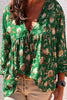 Floral Print V Neck Loose Blouse