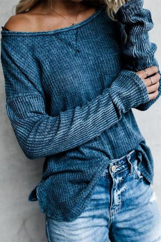 Dew Shoulder Waffle Long Sleeve T Shirt