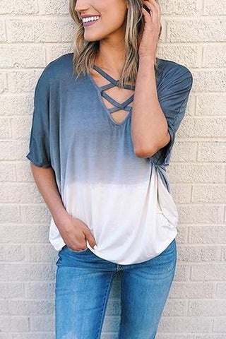 Cross Neck Color Block T Shirt