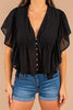 Button Ruffles V Neck Top