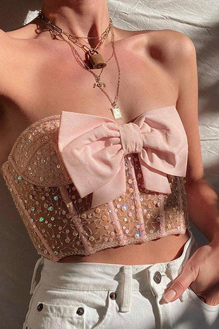 Sequin Bow Crop Top