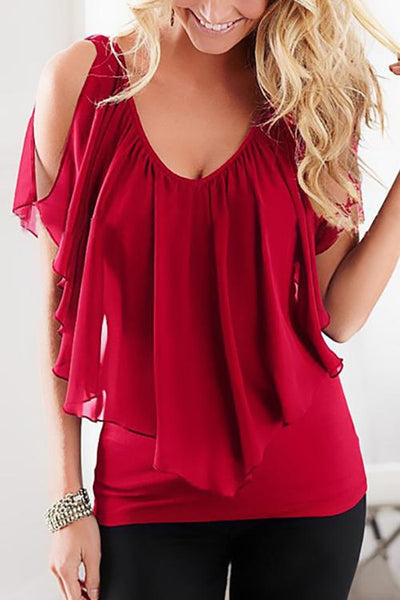 Ruffles Bat V Neck Blouse