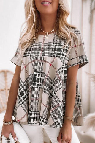 Plaid Short Sleeve Loose T Shirt