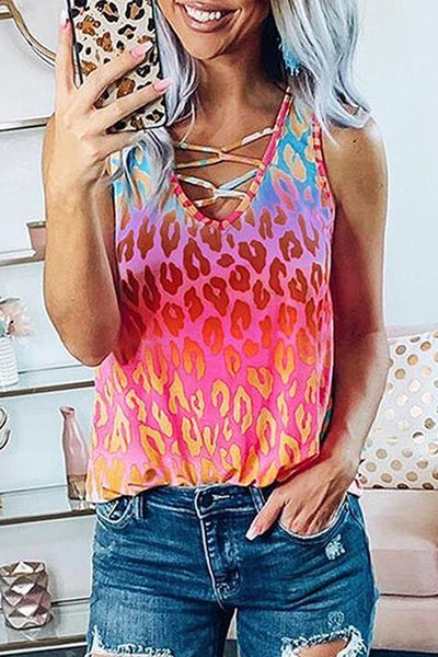 Gradient Leopard Sleeveless T Shirt