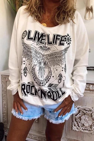 Music Print Long Sleeve T Shirt