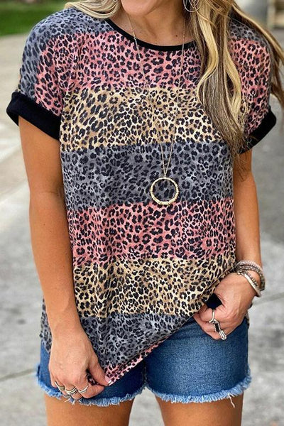 Leopard Patchwork Short Sleeve T shirt