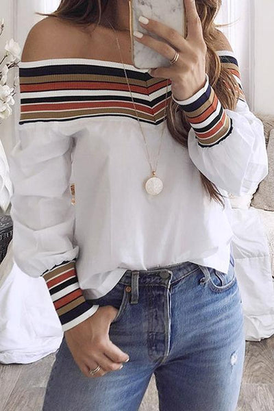 Colorful Stripe Off Shoulder Puff Sleeve Blouse
