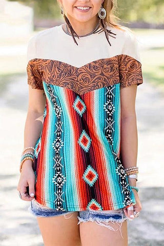 Ethnic Print Short Sleeve T Shirt