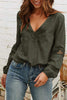 Hollow V Neck Puff Sleeve Blouse