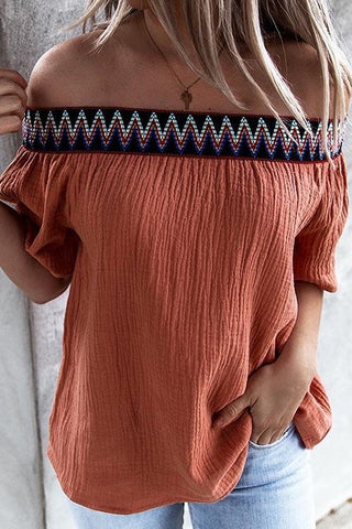 Off Shoulder Short Sleeve Loose Blouse