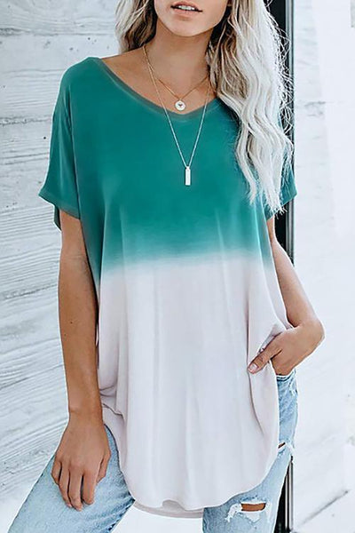 Gradient V Neck Loose T Shirt