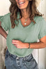 Solid V Neck Ruffles Blouse