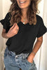 Solid V Neck Ruffles Blouse