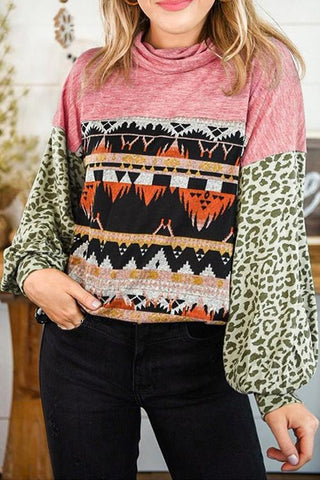 Splicing Long Puff Sleeve Sweatshirt