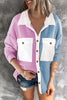 Colorblock Fleece Pockets Button Shirt