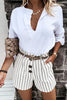 Solid Linen V Neck Loose Blouse