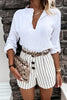 Solid Linen V Neck Loose Blouse