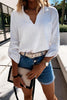 Solid Linen V Neck Loose Blouse