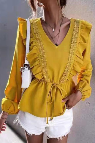 Ruffles V Neck Peplum Blouse