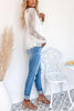 Sheer Lace V Neck Bow Tie Blouse