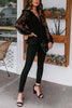 Sheer Lace V Neck Bow Tie Blouse