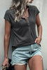 Zip Neck Lace Short Sleeve T-Shirt