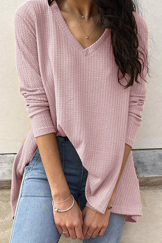 V Neck Waffle Knit Tunic