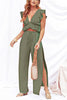 Ruffles Crop Slit Pants Set