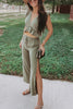 Ruffles Crop Slit Pants Set