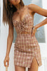 Grid Print Drawstring Crop Skirts Set