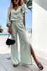V Neck Loose T Shirt Slit Pants Set