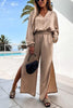 V Neck Loose T Shirt Slit Pants Set