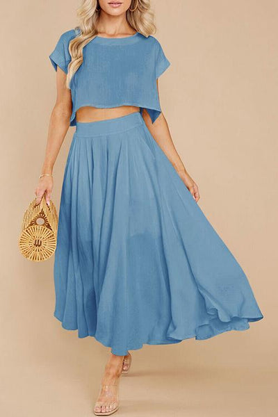 Solid Crop Maxi Skirts Sets