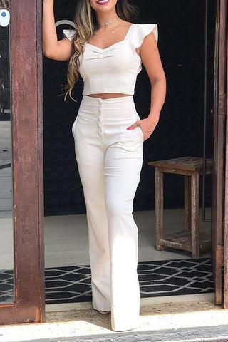 Ruffles Crop Top Straight Leg Pants Set