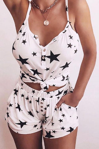 Button Star Print Shorts Set